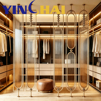 Custom Stainless Steel Gradient Fluted Glass Screen Partition Interior Divider