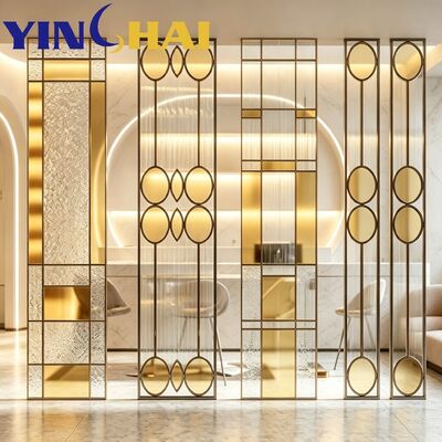 Custom Stainless Steel Screen Partition Round Fluted Glass Light Luxury Divider