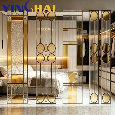 Custom Stainless Steel Screen Partition Round Fluted Glass Light Luxury Divider