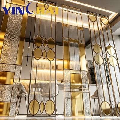 Custom Stainless Steel Screen Partition Round Fluted Glass Light Luxury Divider