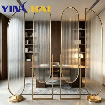 Custom Stainless Steel Oval Fluted Glass Screen Partition Freestanding Divider