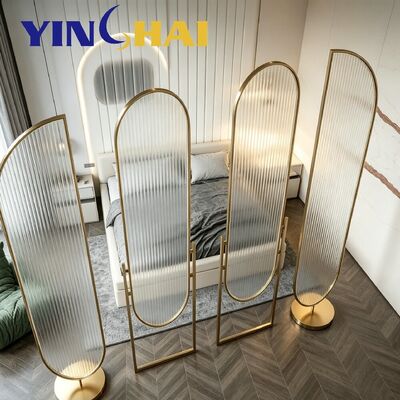 Custom Stainless Steel Oval Fluted Glass Screen Partition Freestanding Divider