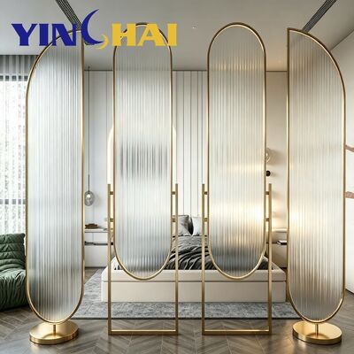 Custom Stainless Steel Oval Fluted Glass Screen Partition Freestanding Divider