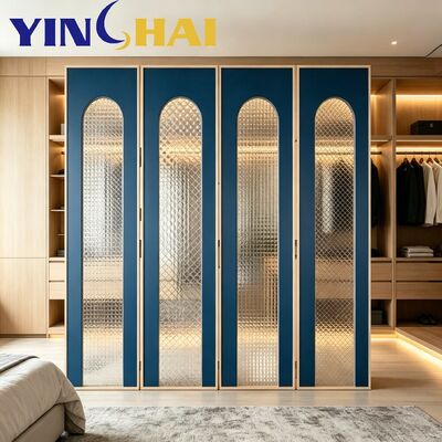 Custom Stainless Steel Arched Diamond Textured Glass Screen Partition Interior Divider