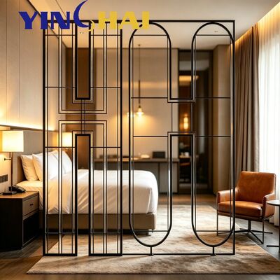 Custom Stainless Steel Screen Partition Oval Grid Textured Glass Modern Divider