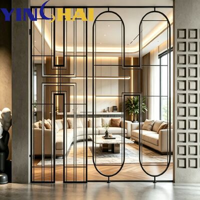Custom Stainless Steel Screen Partition Oval Grid Textured Glass Modern Divider