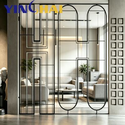 Custom Stainless Steel Screen Partition Oval Grid Textured Glass Modern Divider