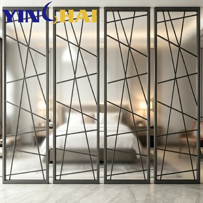 Matte Black Custom Stainless Steel Circular Oval Textured Glass Partition