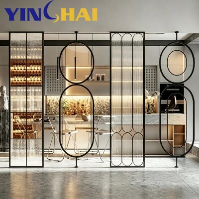 Laser Cut Matte Black Stainless Steel Custom Geometric Textured Glass Partition