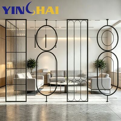 Laser Cut Matte Black Stainless Steel Custom Geometric Textured Glass Partition
