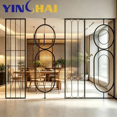 Laser Cut Matte Black Stainless Steel Custom Geometric Textured Glass Partition