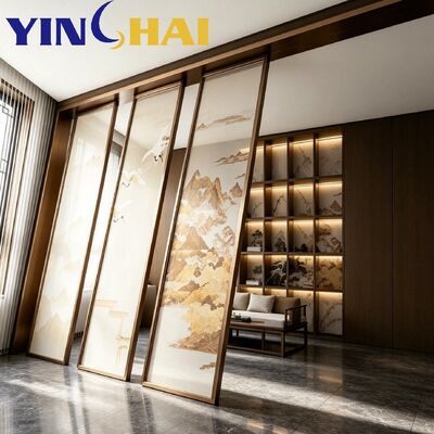 Custom Stainless Steel Frame Art Glass Partition Screen For Interior Decoration