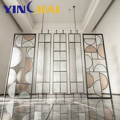 Custom Indoor Stainless Steel Partition Screen With Fluted Textured Glass