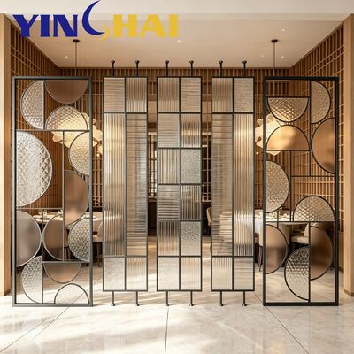 Custom Indoor Stainless Steel Partition Screen With Fluted Textured Glass