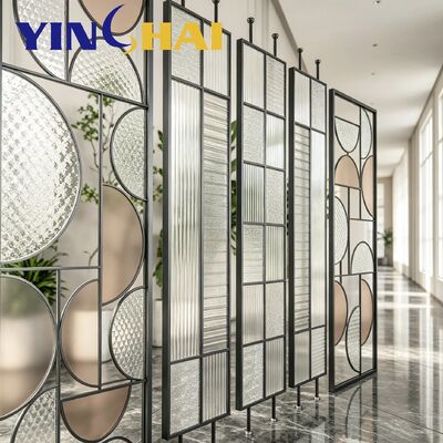 Custom Indoor Stainless Steel Partition Screen With Fluted Textured Glass