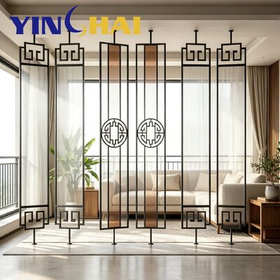 Custom Chinese Style Stainless Steel Hollow Partition Screen For Interior Decor