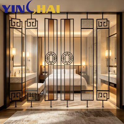 Custom Chinese Style Stainless Steel Hollow Partition Screen For Interior Decor