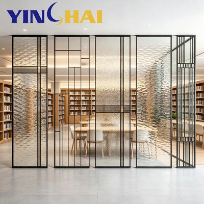 Custom Stainless Steel Frame Water Ripple Glass Partition Screen For Interior