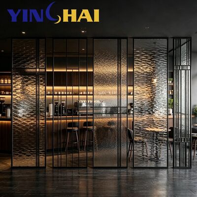 Custom Stainless Steel Frame Water Ripple Glass Partition Screen For Interior