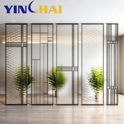 Custom Stainless Steel Frame Water Ripple Glass Partition Screen For Interior