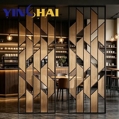 Geometric Stainless Steel Partition Screen with Decorative Inlay for Interior Divider