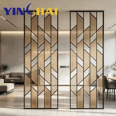 Geometric Stainless Steel Partition Screen with Decorative Inlay for Interior Divider