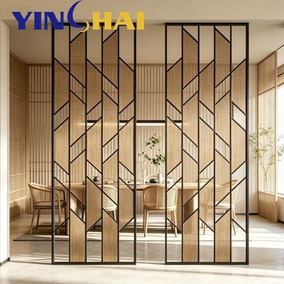 Geometric Stainless Steel Partition Screen with Decorative Inlay for Interior Divider