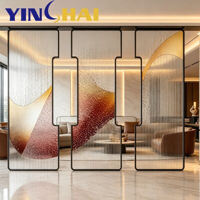 Custom Stainless Steel Divider Screen with Vertical Rippled Gradient Decorative Glass