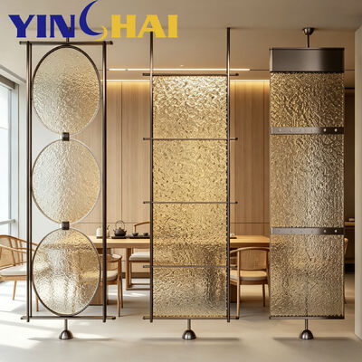 Custom Stainless Steel Divider Screen with Vertical Rippled Gradient Decorative Glass