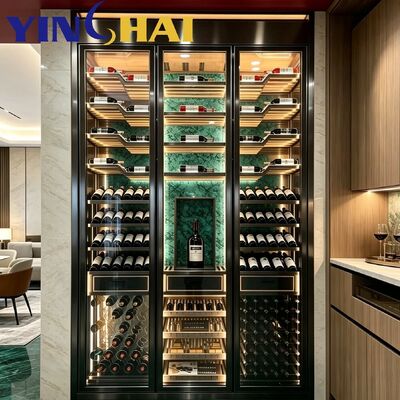 Stainless Steel Constant Temperature Wine Cabinet With Solid Wood Wine Display Racks