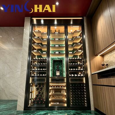 Stainless Steel Constant Temperature Wine Cabinet With Solid Wood Wine Display Racks