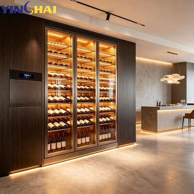 Built-in Solid Wood Stainless Steel Wine Cabinet LED Glass Display