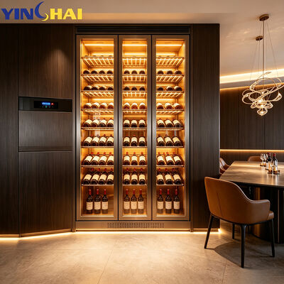 Built-in Solid Wood Stainless Steel Wine Cabinet LED Glass Display