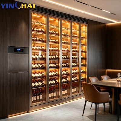 Built-in Solid Wood Stainless Steel Wine Cabinet LED Glass Display