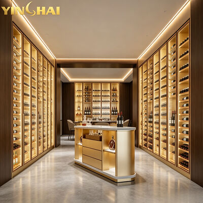 Wine Cellar Cabinet Stainless steel Grain Glass Door Built-in Cooler Unit