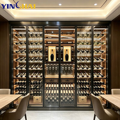 Large Capacity Recessed Wine Cooler Tempered Glass LED Door