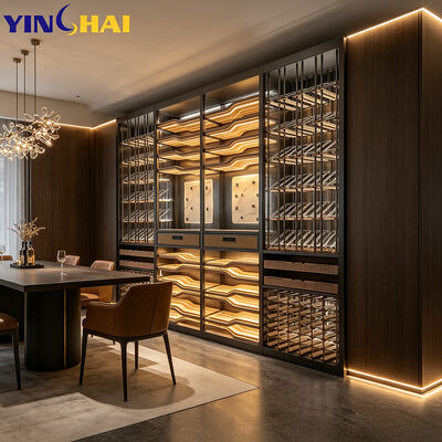 Built-in 34-49 Bottl Wine Cooler Marble Decor Metal Rack LED Glass Door