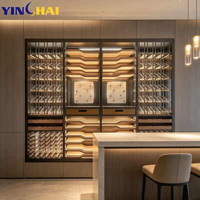 Built-in 34-49 Bottl Wine Cooler Marble Decor Metal Rack LED Glass Door