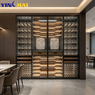 Built-in 34-49 Bottl Wine Cooler Marble Decor Metal Rack LED Glass Door