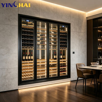 Recessed Black Stainless Steel Wine Cooler Tempered Glass Constant Temp LED