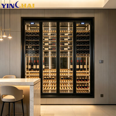 Recessed Black Stainless Steel Wine Cooler Tempered Glass Constant Temp LED