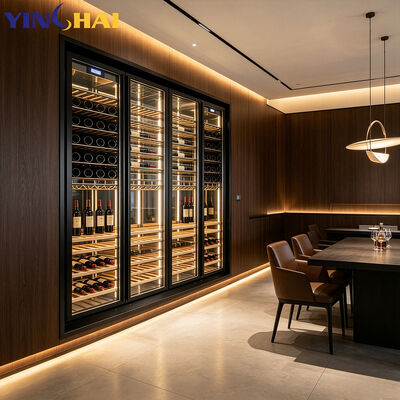 Recessed Black Stainless Steel Wine Cooler Tempered Glass Constant Temp LED