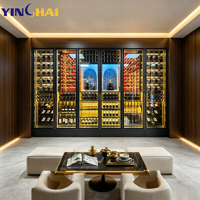 6-Door Large Wine Fridge Built-in Wine Cooler Large Capacity LED Glass Door