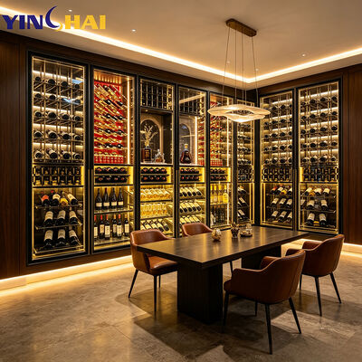 6-Door Large Wine Fridge Built-in Wine Cooler Large Capacity LED Glass Door