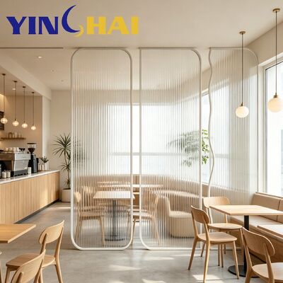 Stainless Steel Partition Screen With Fluted Glass Irregular Curved Frame Divider