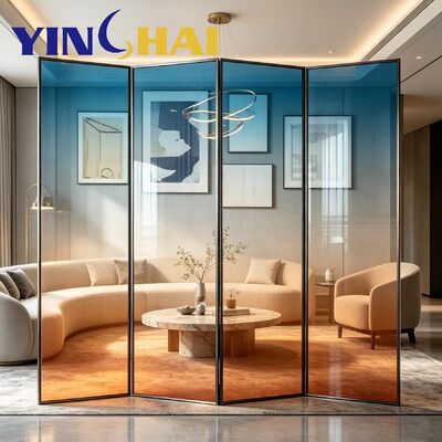 Custom Folding Stainless Steel Gradient Blue Tempered Glass Partition Screen 