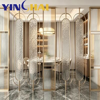 Luxury Combined Vertical Textured Glass Partition Screen With Stainless Steel Frame