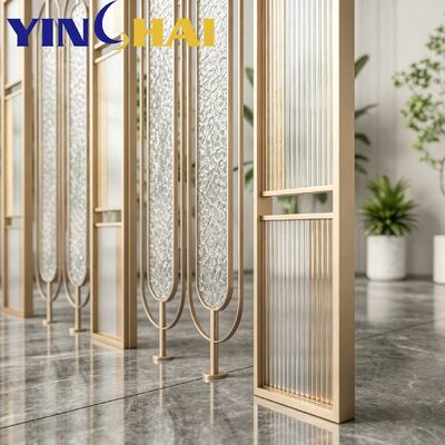 Luxury Combined Vertical Textured Glass Partition Screen With Stainless Steel Frame
