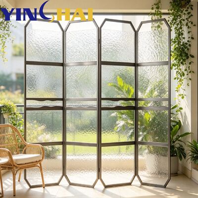 Custom Stainless Steel Water Ripple Glass Folding Partition Screen For Interior