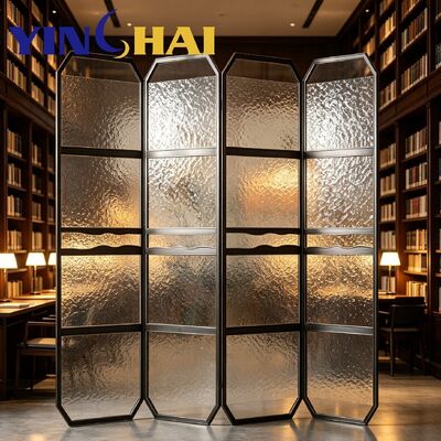 Custom Stainless Steel Water Ripple Glass Folding Partition Screen For Interior